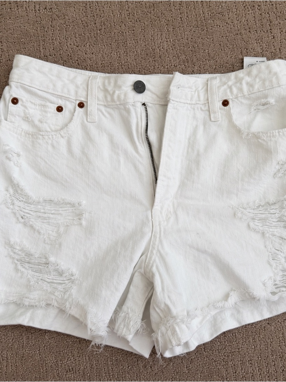 Abercrombie & Fitch White Distressed Denim Shorts